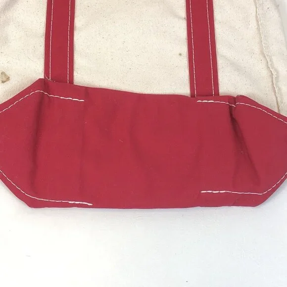 LL Bean Boat & Tote Canvas Red Double Handle Snowflake Small Bag Made in USA - Picture 9 of 13